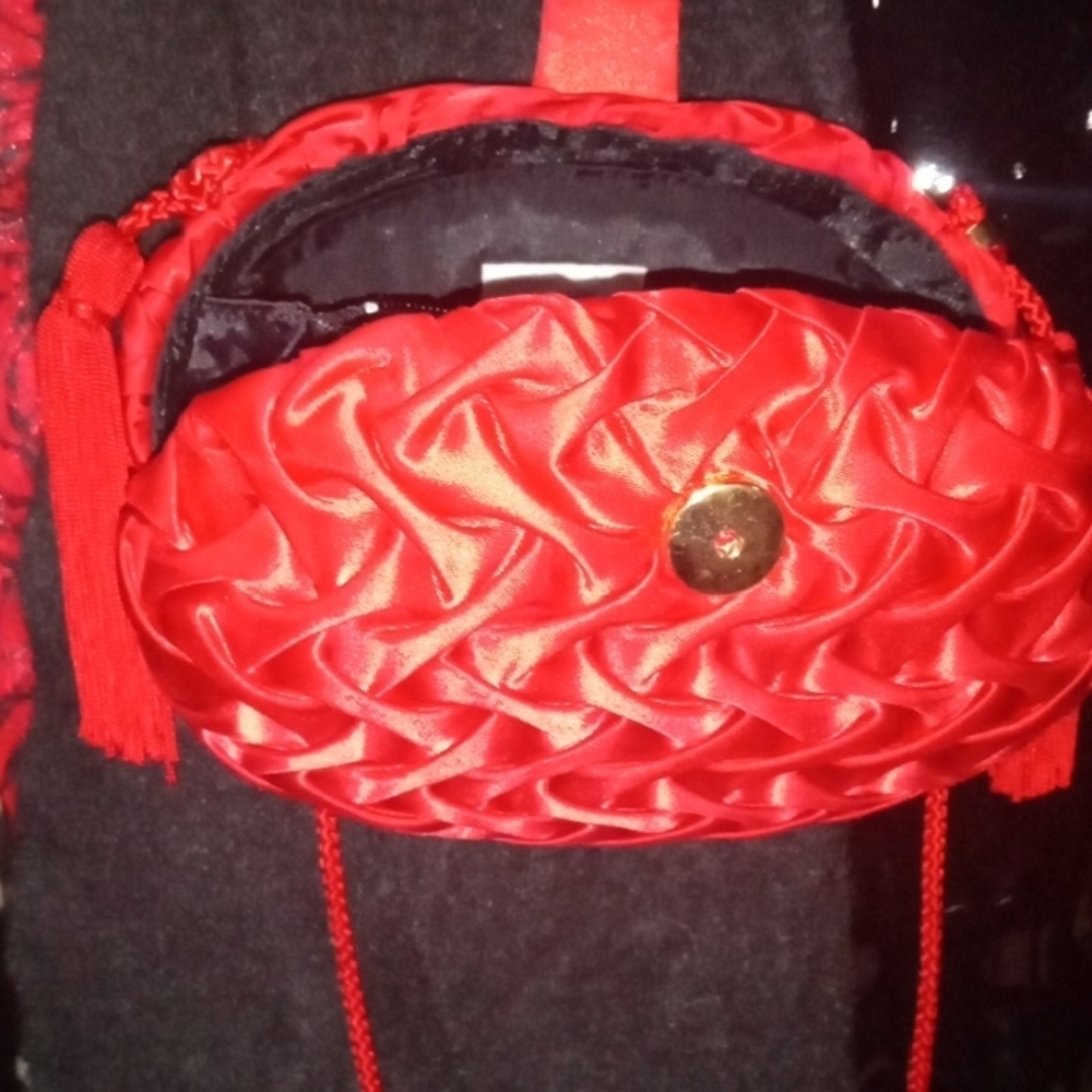 Vibrant Red and Gold Evening Bag, Quilted Clutch